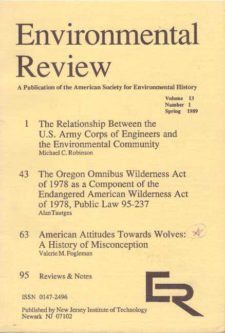Item #21789 ENVIRONMENTAL REVIEW; A Publication of the American Society for Environmental History