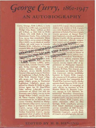 Item #31534 GEORGE CURRY, 1861-1947.; An Autobiography. H. B Hening